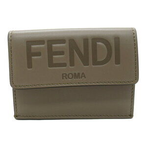 Fendi Tri fold Wallet Calfskin Leather Cowhide Gray Truffle